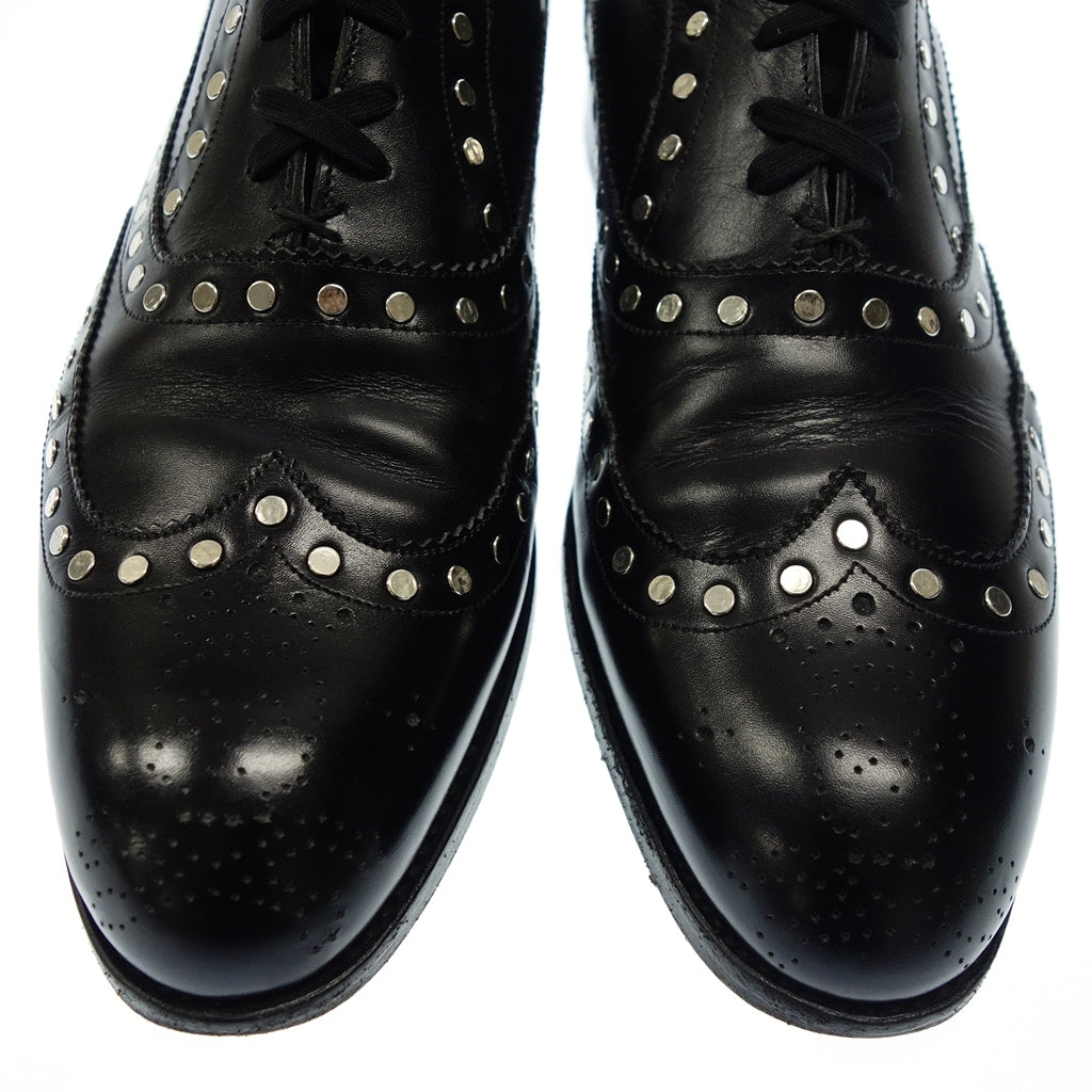 Good Condition ◆ Barker Black Leather Shoes Wingtip Studs Men's 7.0 Black Barker Black [AFC47] 