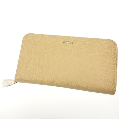 Good Condition◆Bally Wallet Round Zip Calf Embossed Beige BALLY GROSVENOR [AFI18] 