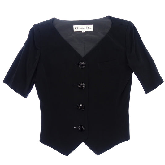 Very good condition ◆ Christian Dior button short tops jacket rayon ladies size 9 black Christian Dior [AFB5] 