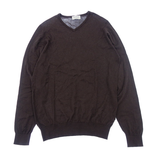 JOHN SMEDLEY Knit Sweater Long Sleeve V-Neck Cotton Men's Brown M JOHN SMEDLEY [AFB32] [Used] 