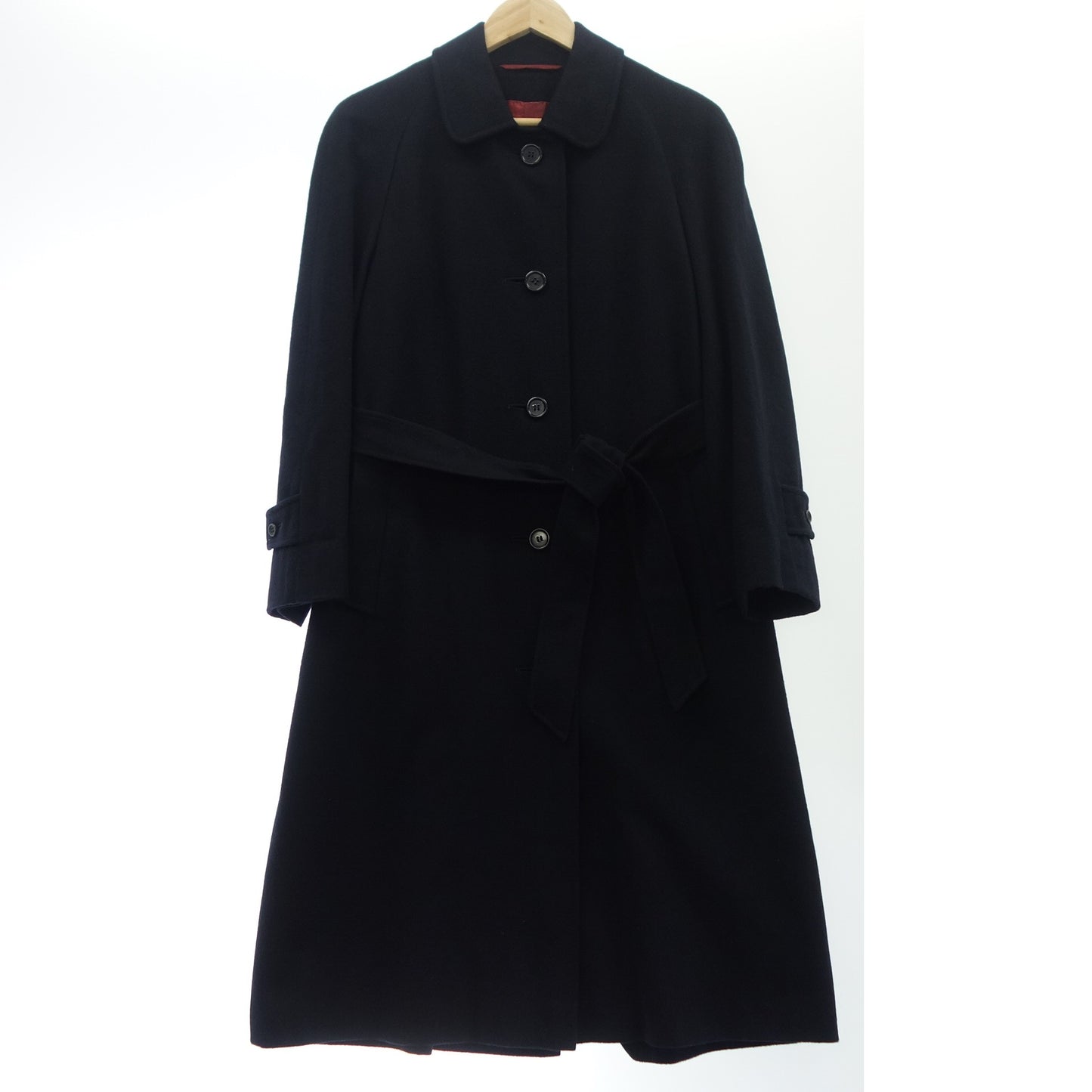 Good Condition ◆ Aquascutum Stainless Steel Collar Coat Belted Pure Cashmere Women's Black Aquascutum [AFA18] 