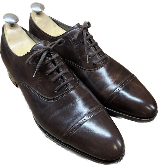 二手 ◆John Lobb Straight Tip Philip 2 Museum 小牛皮 棕色 UK7.5D JOHN LOBB PHILLIPⅡ 