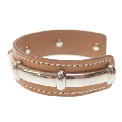 Used ◆Hermes Bracelet Bangle Leather Agata Silver Metal Fittings □M Engraved Brown HERMES [LA] 