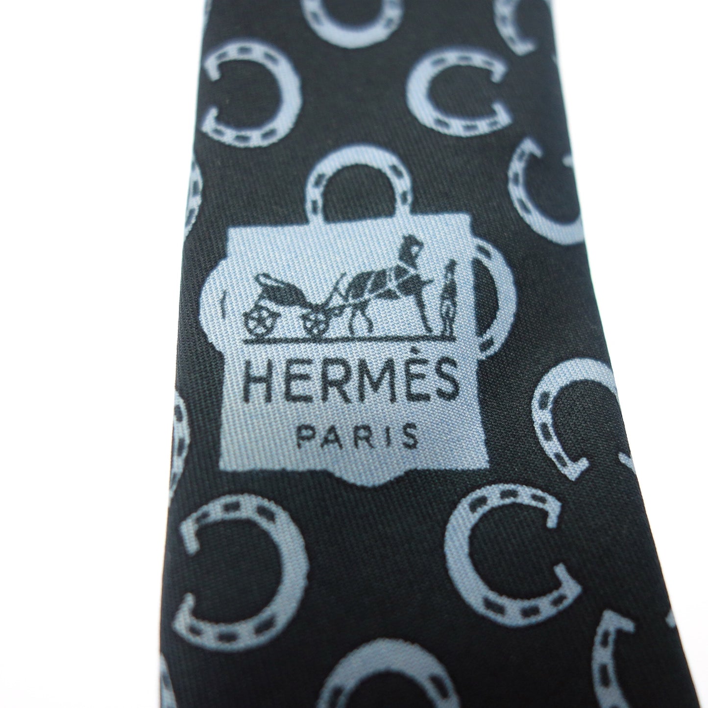 Used ◆Hermes tie horseshoe all over pattern silk navy HERMES [AFI5] 