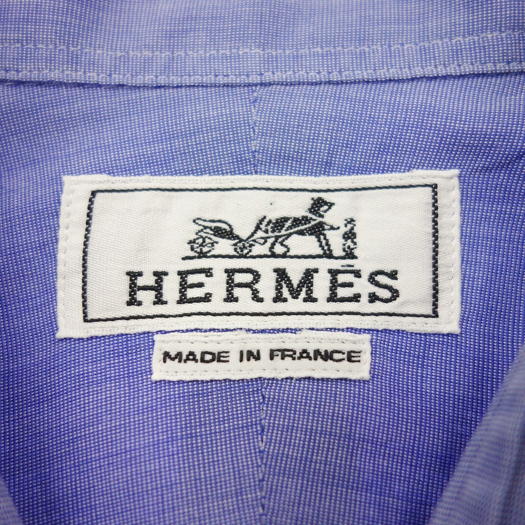 Very good condition◆Hermes long sleeve shirt cotton serie button men's size 39 blue HERMES [AFB37] 