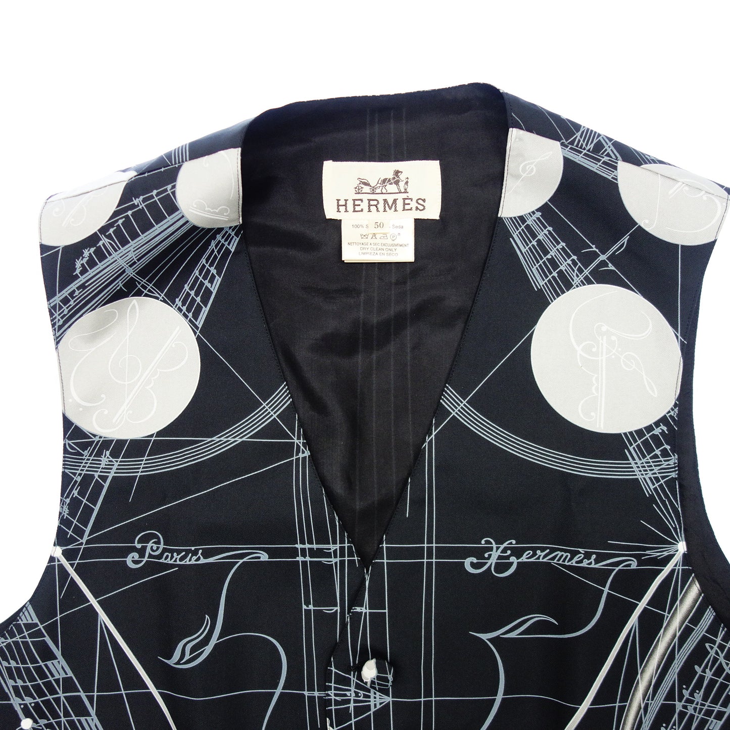 Hermes Silk Vest Scarf Pattern Men's 50 Black x Water HERMES [AFB14] [Used] 