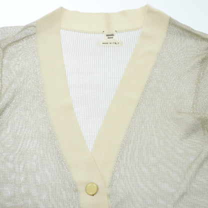 Very good condition◆Hermes knit cardigan mesh gold button size 38 ladies cream HERMES [AFB38] 