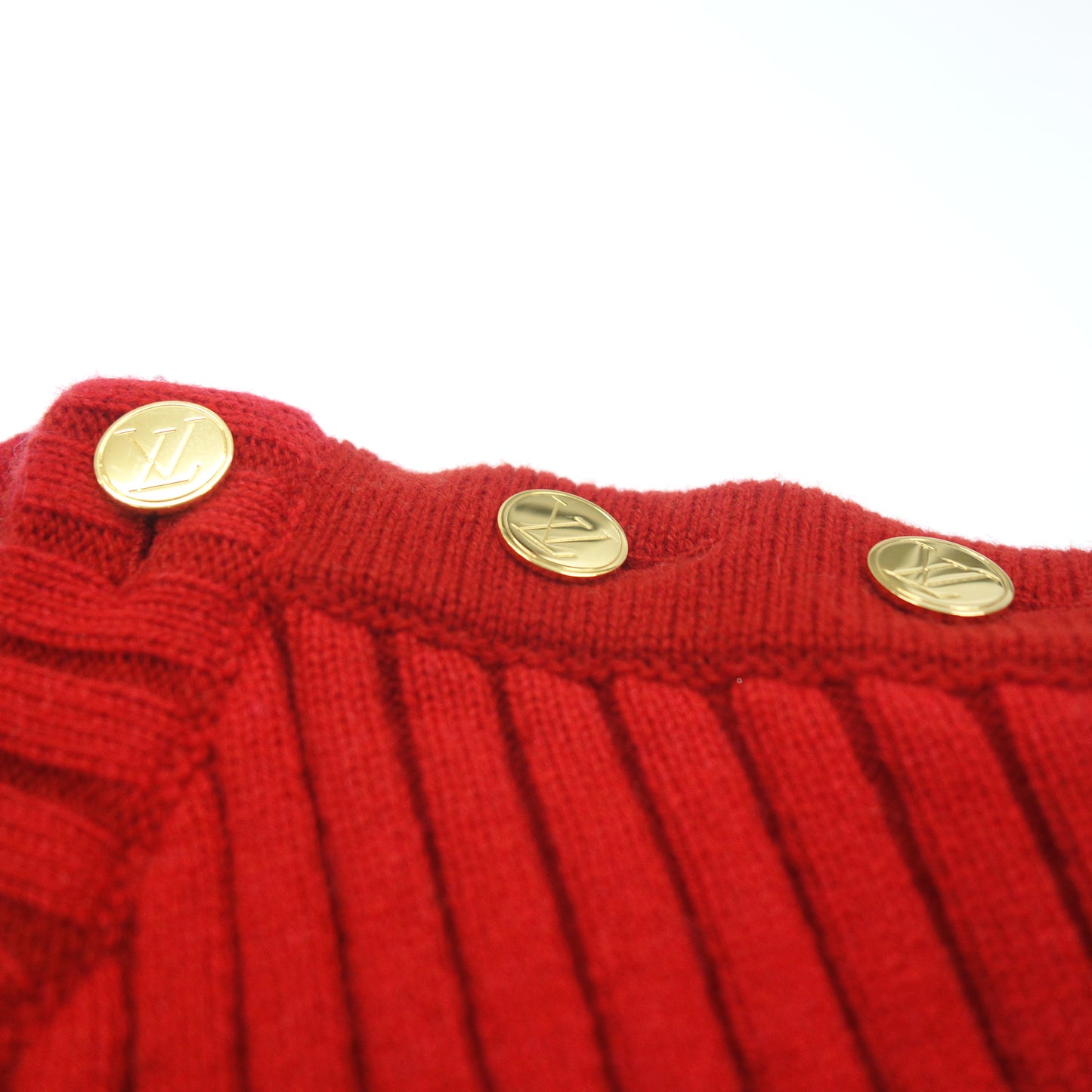 Good Condition◆Louis Vuitton Knit Sweater 100% Cashmere Gold Button 15AW RW152B Women's Size M Red LOUIS VUITTON [AFB12] 