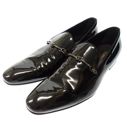 Good condition◆Louis Vuitton leather loafers patent LV metal fittings men's size 8 1/2 black LOUIS VUITTON [AFC2] 