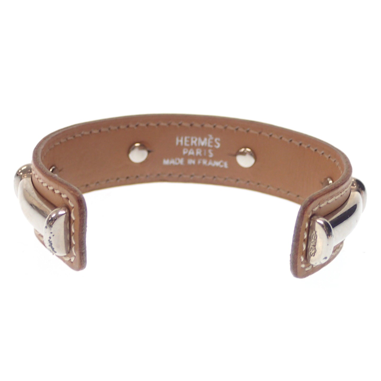 Used ◆Hermes Bracelet Bangle Leather Agata Silver Metal Fittings □M Engraved Brown HERMES [LA] 