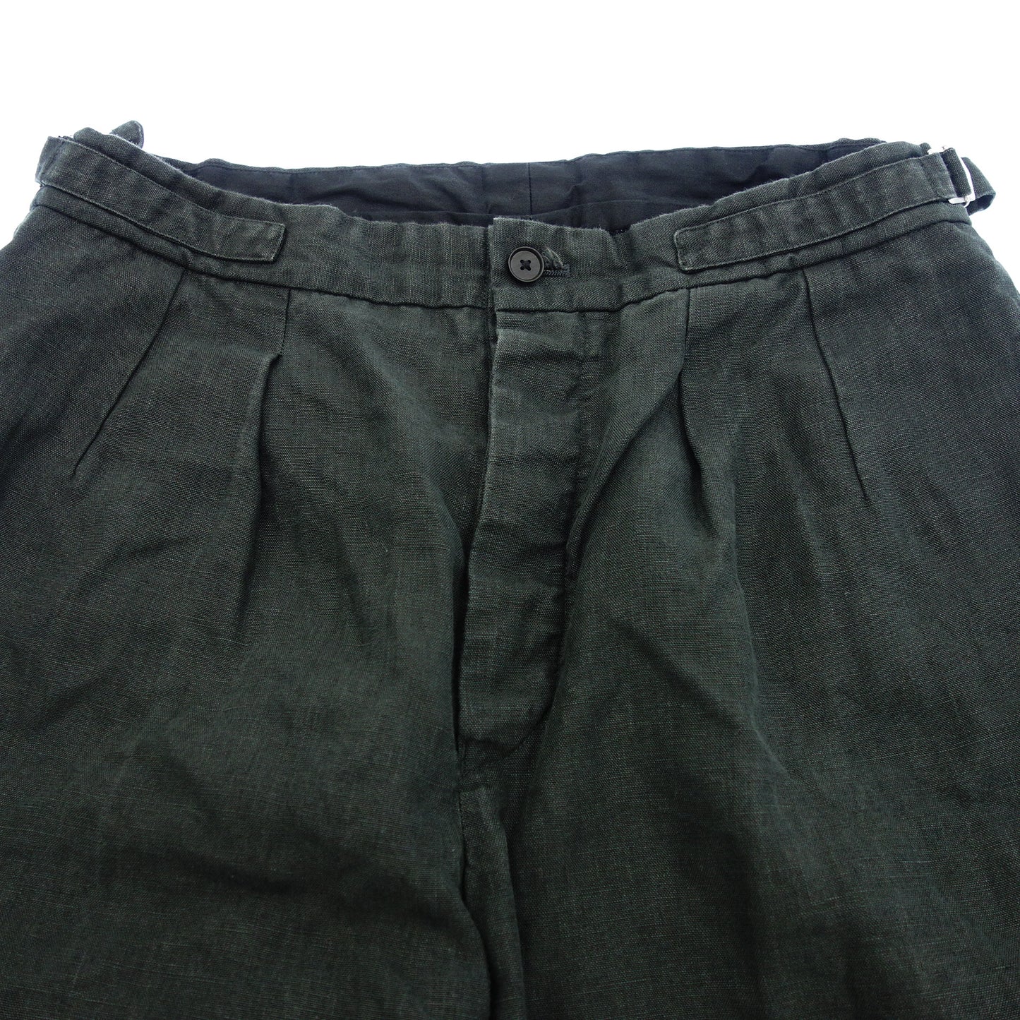 SHINYA Trousers Side Adjuster 100% Linen Men's Green Size 3 SHINYA [AFB51] [Used] 