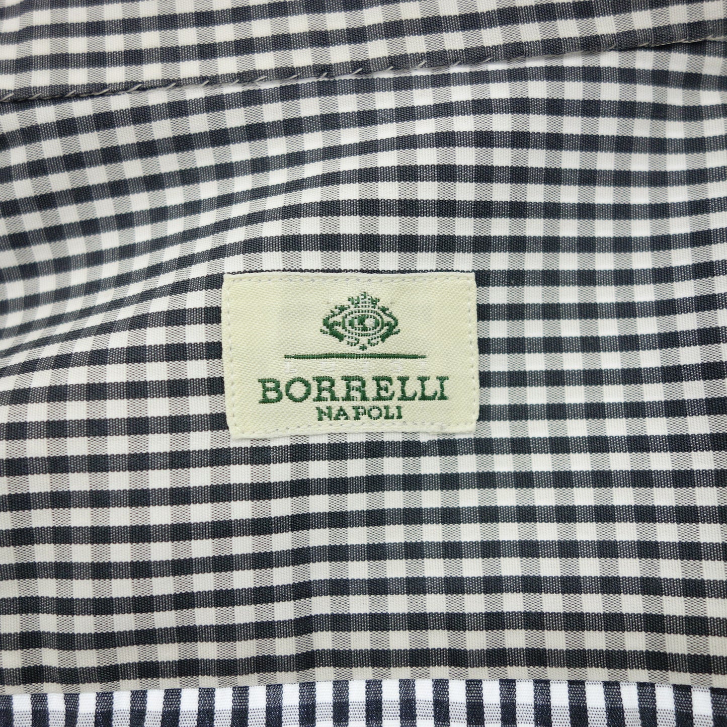 Good Condition◆Luigi Borelli Long Sleeve Shirt Gingham Check Men's 37 White x Black LUIGI BORRELLI [AFB30] 