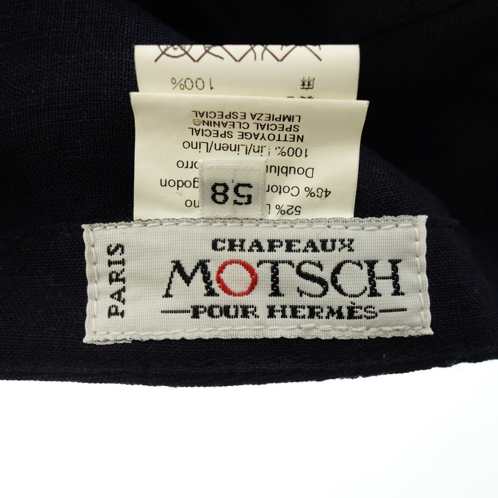 Very good condition ◆ Hermes MOSTCH Cap Logo Linen Cotton Navy Hermes MOSTCH [AFI20] 