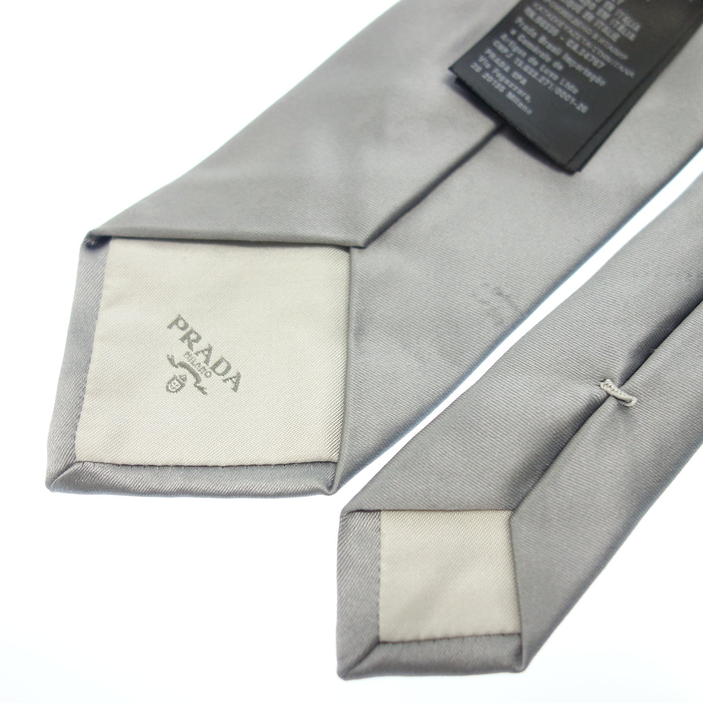Used ◆Prada tie logo embroidery silver PRADA [AFI16] 