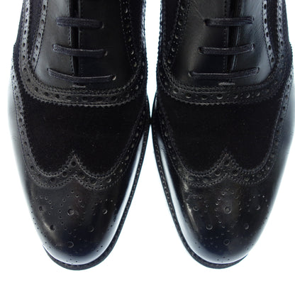 Corno blu bespoke wingtip inner feather shoes black leather &amp; suede combination Corno blu men's black [AFC51] [Used] 