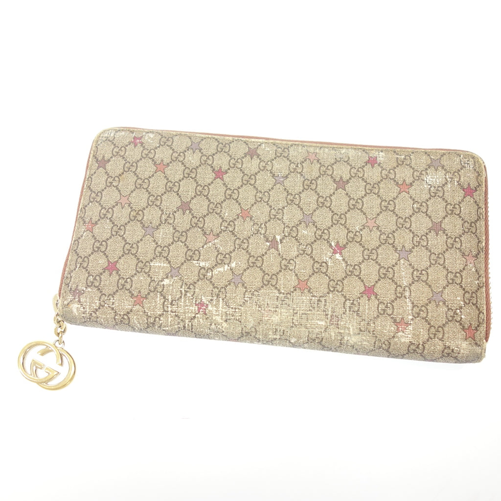 Used ◆ Gucci long wallet GG Supreme round zip gold hardware brown GUCCI [AFI7] 