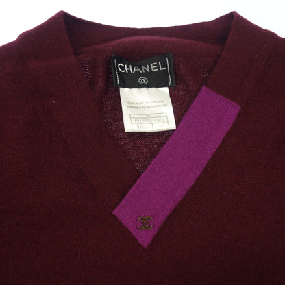 Good condition◆CHANEL knit sweater V neck here mark 98A red size 40 ladies CHANEL [AFB3] 