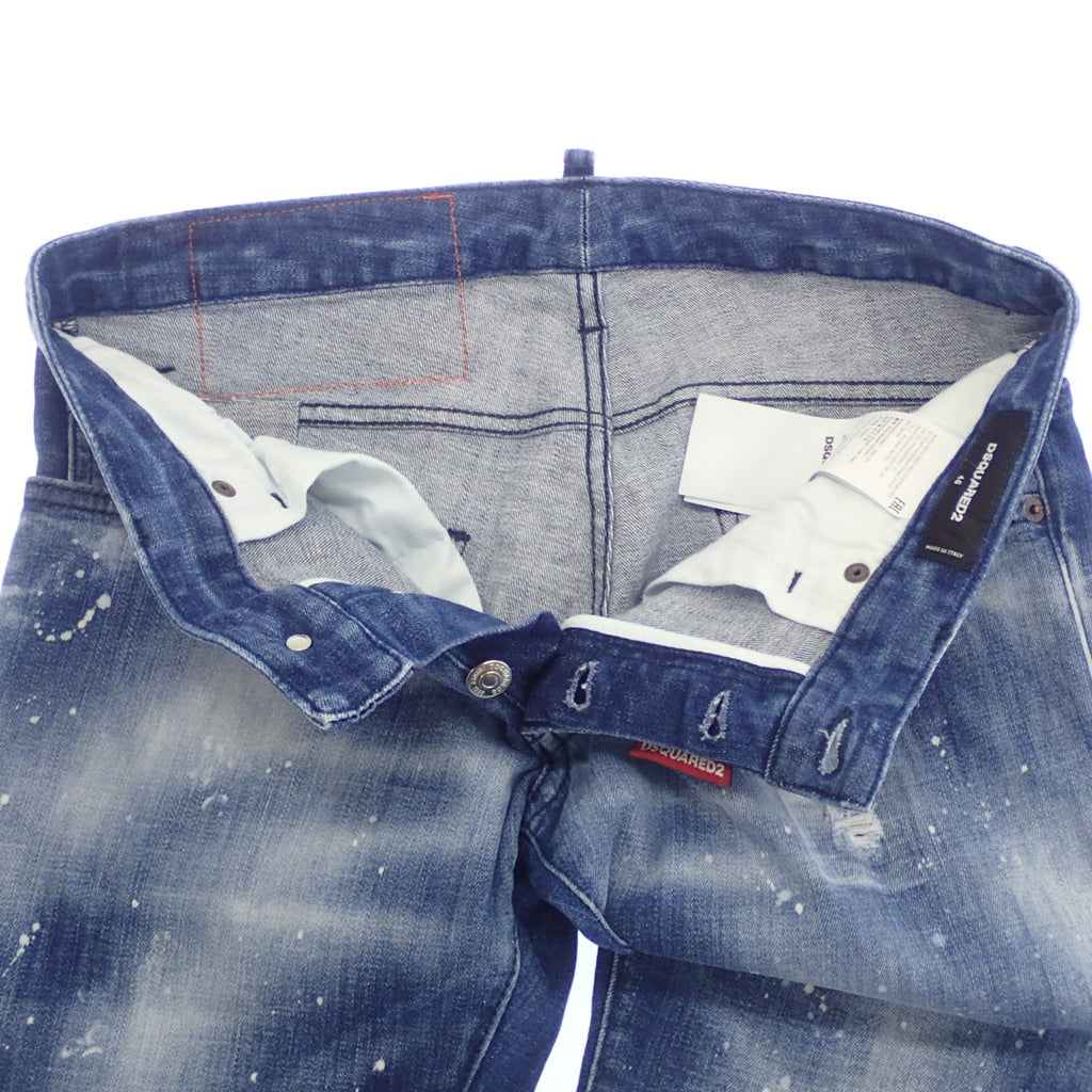 美品◆ディースクエアード デニムパンツ クラッシュ加工 メンズ 青 46 Anniversary Super Low Jean Dsquared2【AFB22】