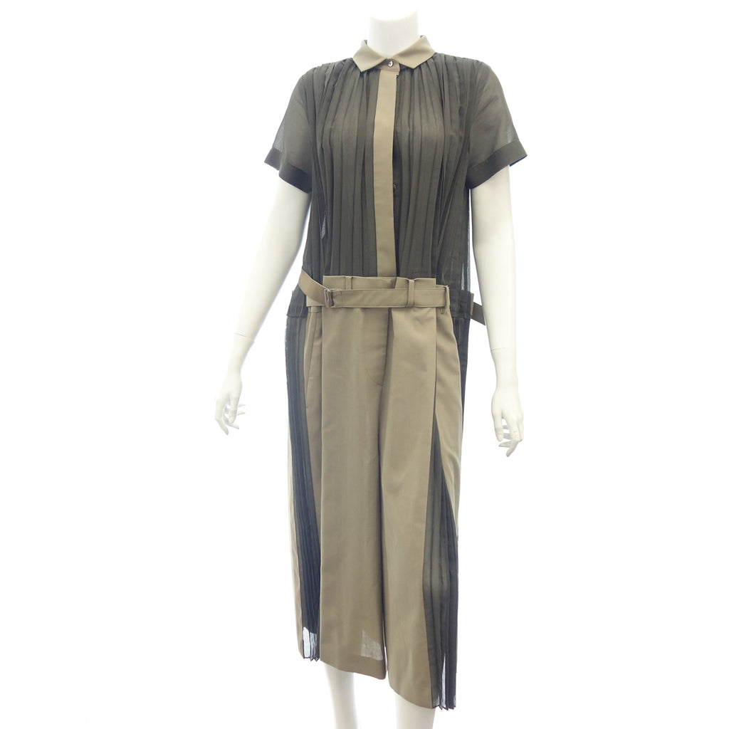 Good Condition◆Sacai 22AW Dress Suiting Mix Dress Pleated Docking Ladies Green Size 2 22-06038 sacai [AFB49] 