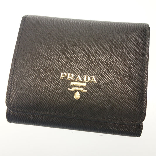 二手的 ◆普拉达 三折钱包紧凑黑色 PRADA [AFI16] 