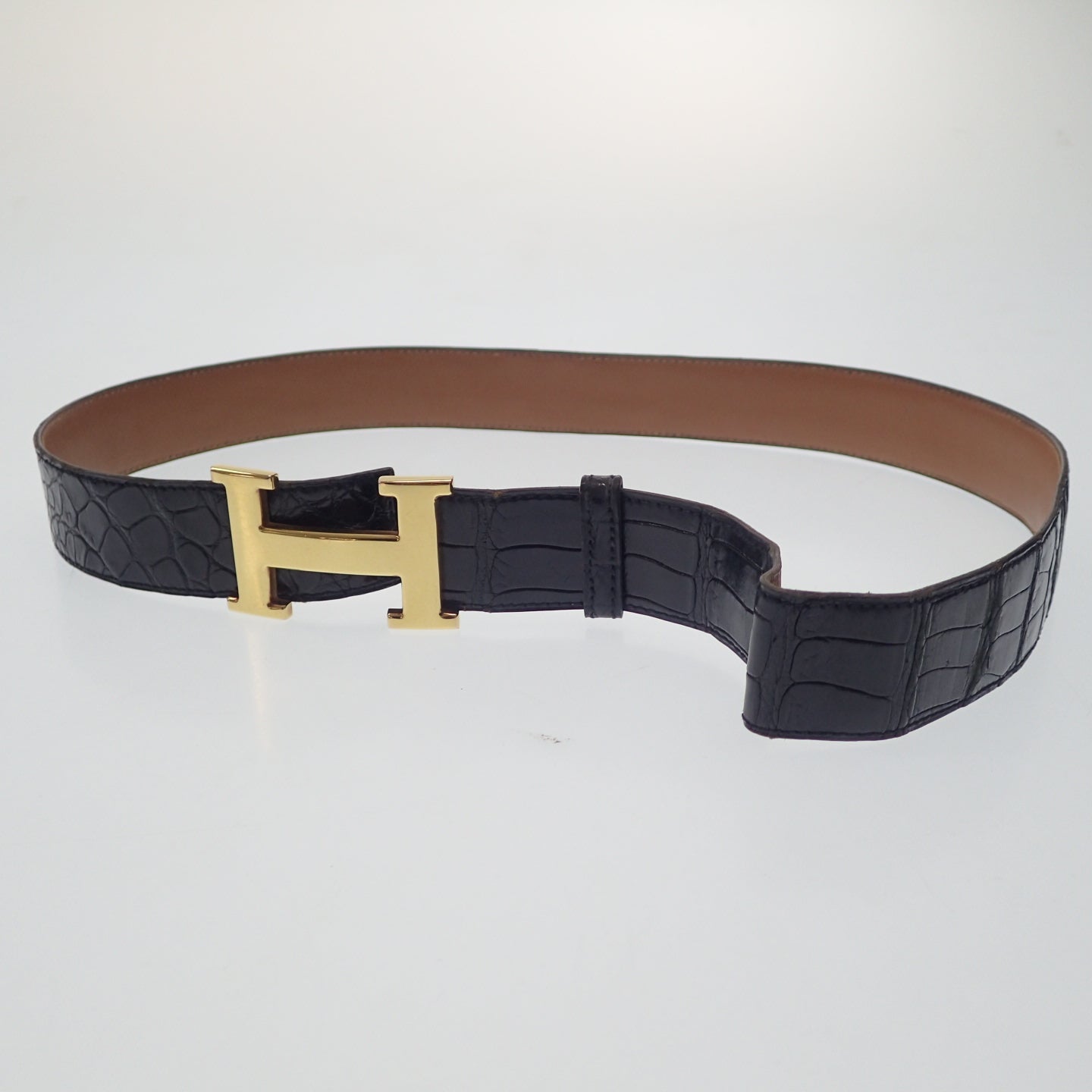 Hermes H belt crocodile gold hardware 〇C engraved HERMES [AFI18] [Used] 