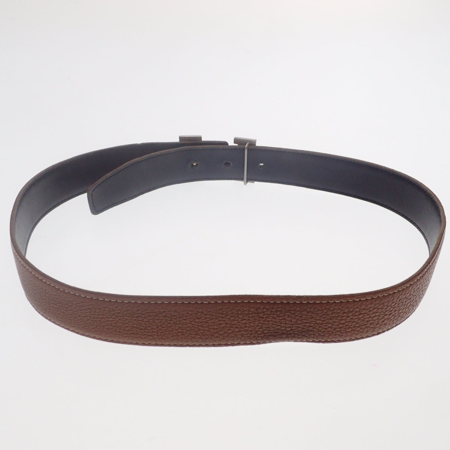 Good condition ◆Hermes leather belt Constance silver hardware □F engraving HERMES [AFI1] 