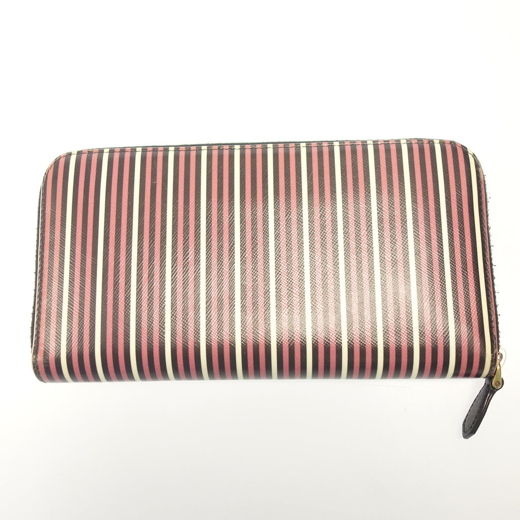 Used ◆Prada long wallet round zipper stripe saffiano multicolor PRADA [AFI16] 