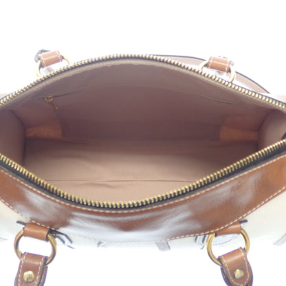 Very good condition◆No brand leather x canvas handbag brown white [AFE5] 