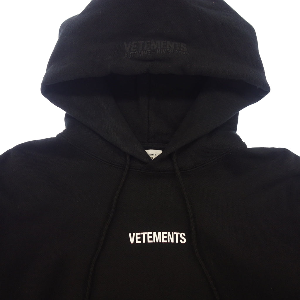 状况良好 ◆ Vetements 徽标连帽衫派克大衣套头衫大标签男式 S 码黑色 VETENENTS [AFB37] 