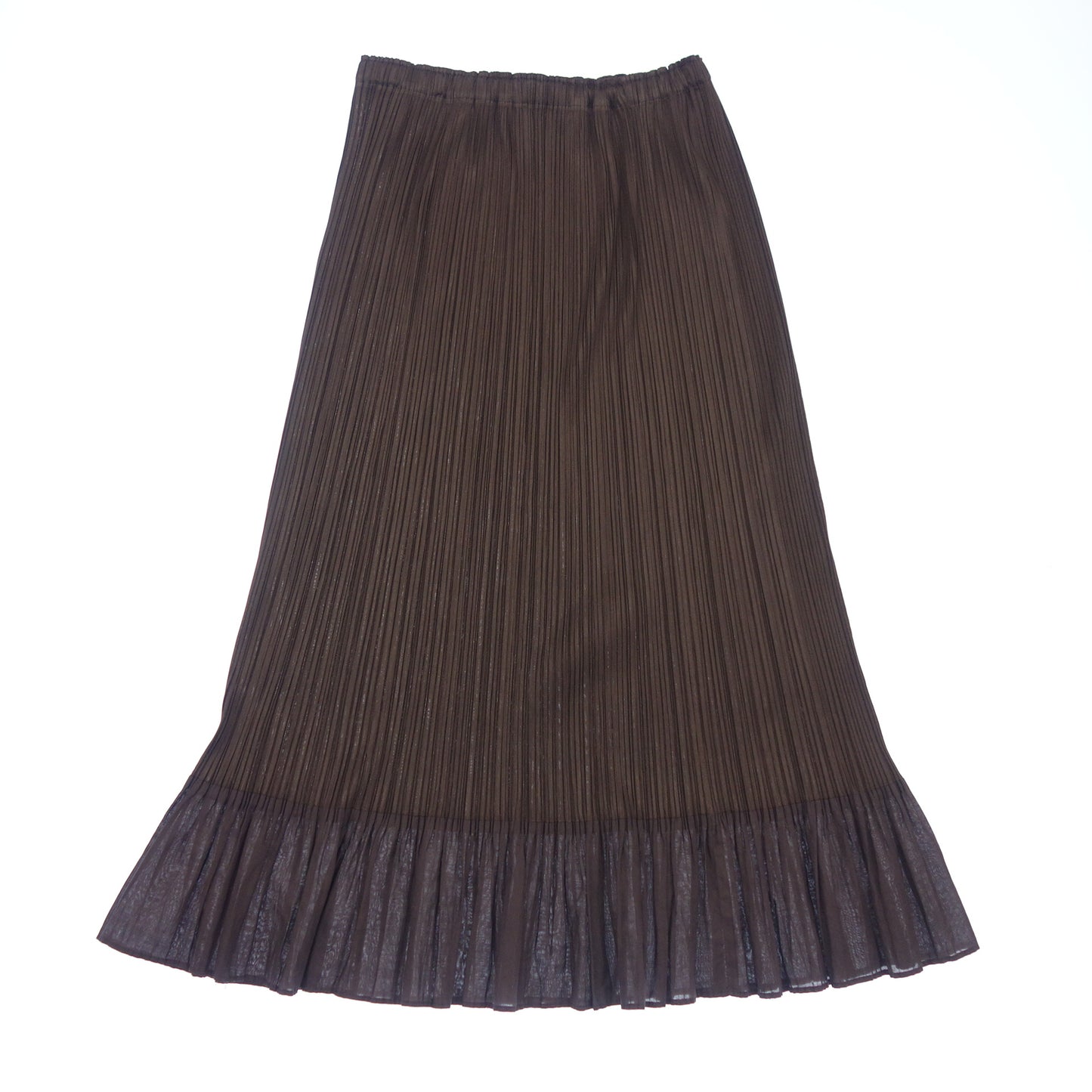 Very good condition ◆ Pleats Please Long Skirt Switching Ruffles Women's Brown Size 2 PLEATS PLEASE [AFB18] 