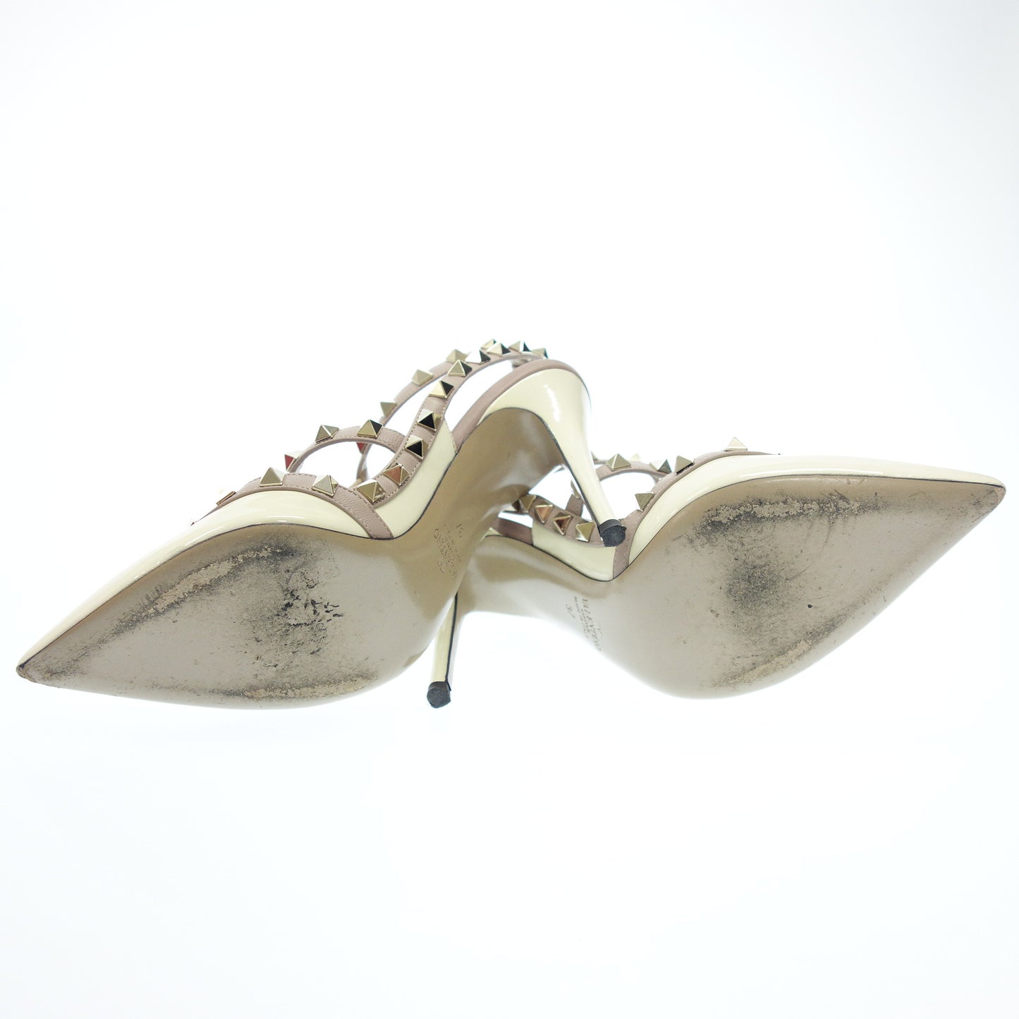 Valentino Heel Pumps Studded Patent 37 White [AFD1] 