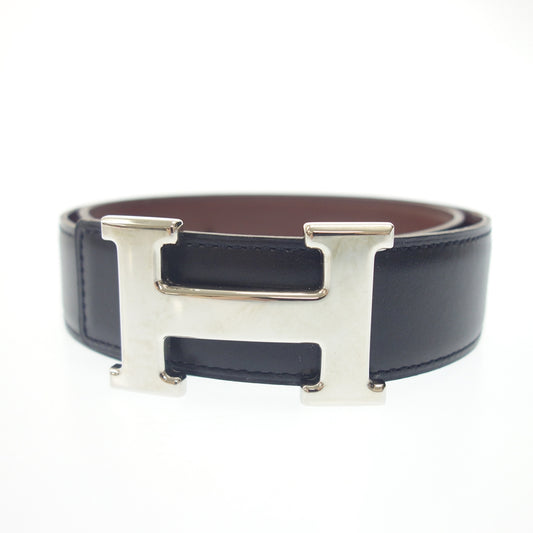 Good Condition◆Hermes Leather Belt H Buckle Mini Constance Silver Hardware Z Stamp Black x Brown HERMES [AFI13] 