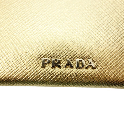 美品◆プラダ カードケース ゴールド サフィアーノ 1EN022 ストラップ付き PRADA【AFI10】