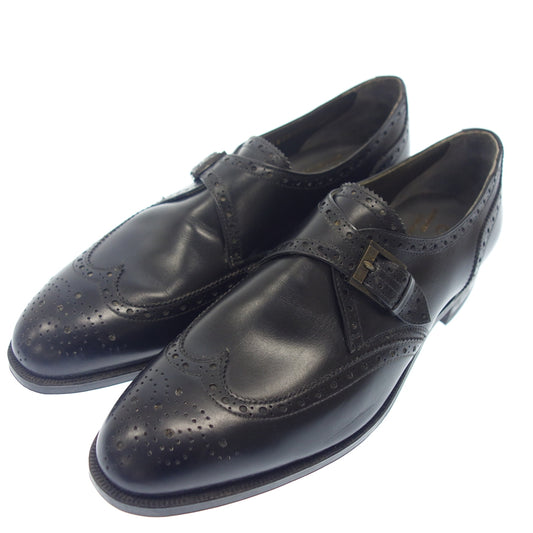 Good Condition ◆ German Leather Shoes Wing Tip Single Monk Strap Medallion Men's 26.5EE Black Jarman [AFC46] 