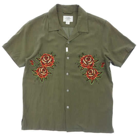 Used ◆Climie open collar shirt short sleeve rose embroidery men's XS khaki THE CRIMIE [AFB11] 