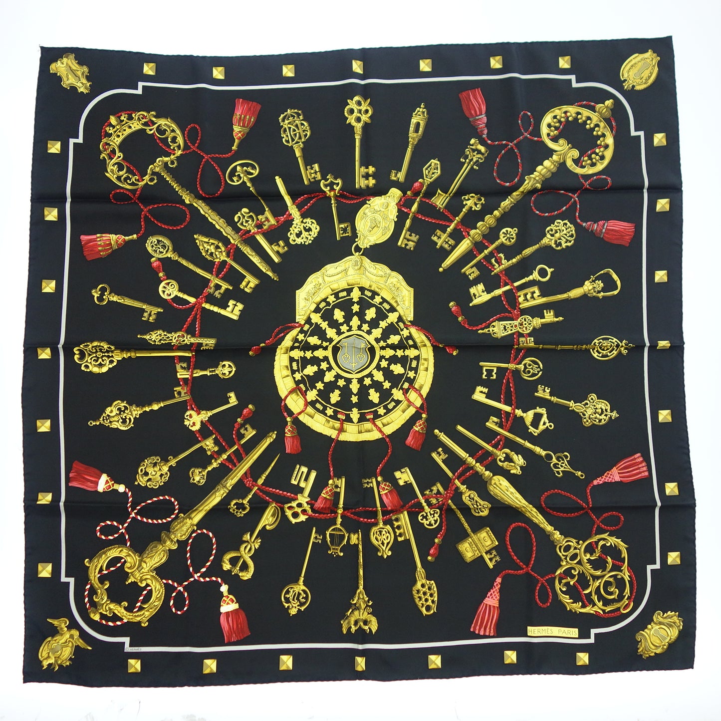 Very beautiful item◆Hermes scarf KARE90 LES CLES THE KEYS RARE black HERMES [AFI20] 