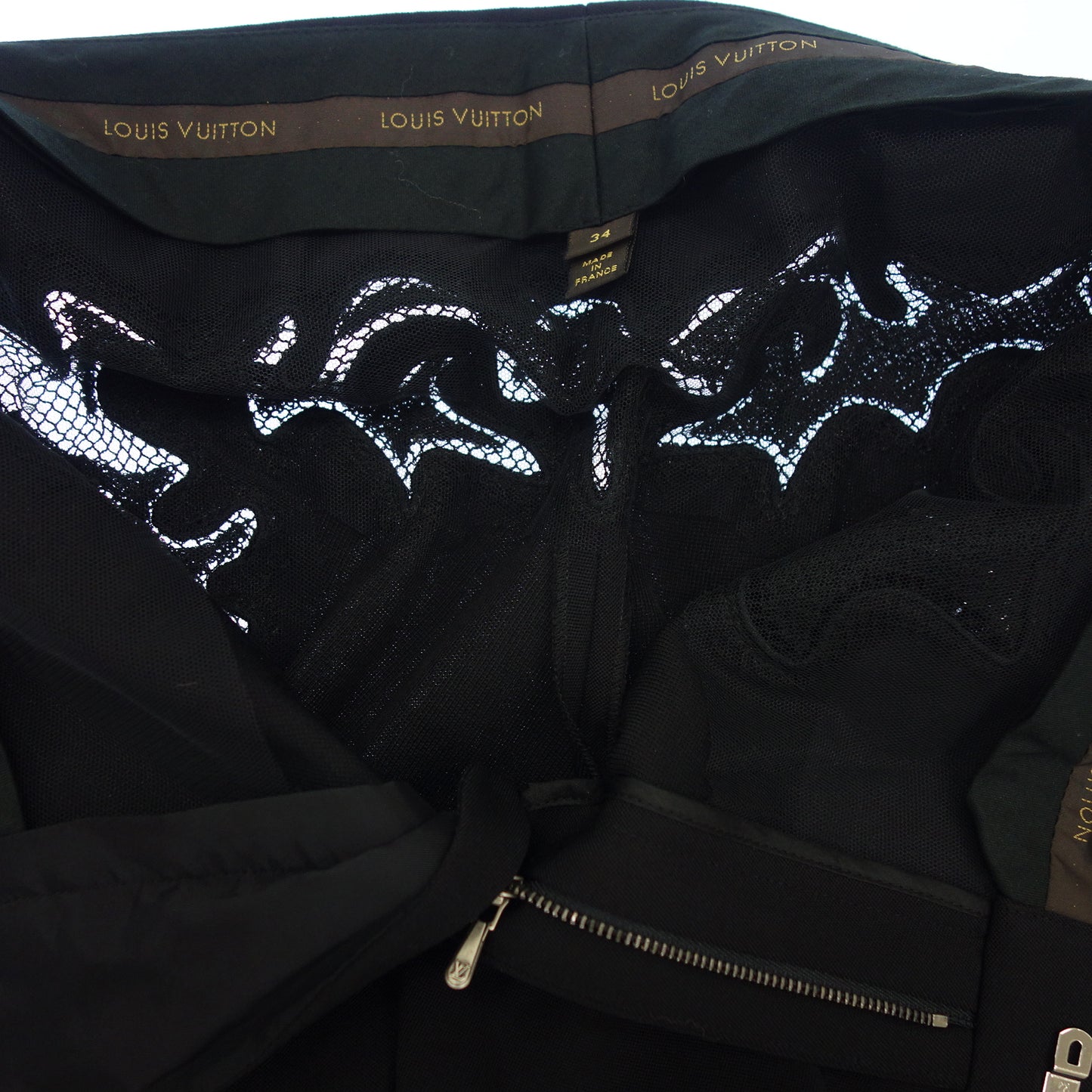 Good condition ◆Louis Vuitton slacks pants lace design sequins ladies black size 34 LOUIS VUITTON [AFB30] 