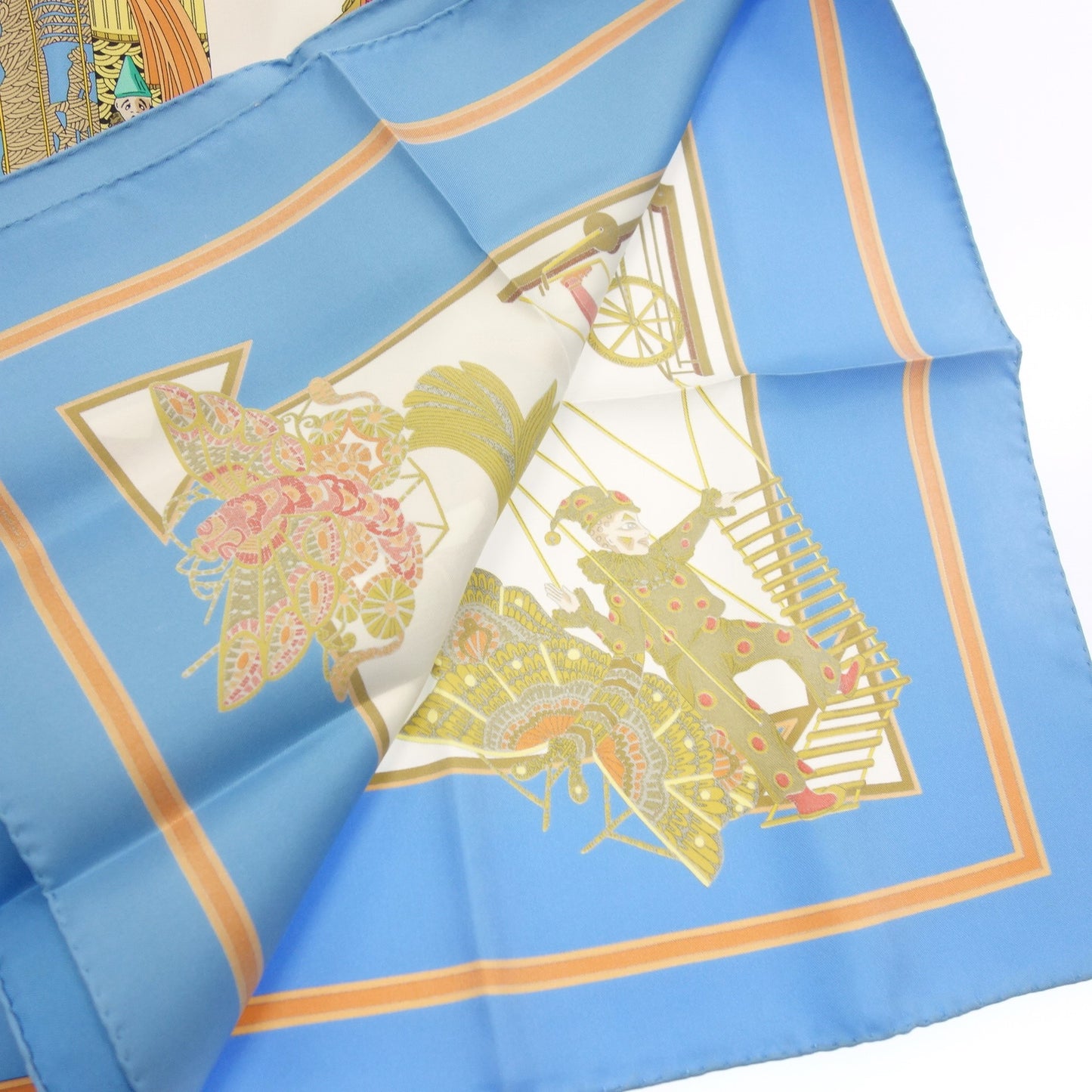 Good condition◆Hermes Scarf Carre90 Silk LE TEMPS de MARIONNETTES Marionette Time Light Blue HERMES [AFI22] 