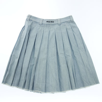 Miu Miu pleated skirt denim back logo ladies blue 42 MIUMIU [AFB26] [Used] 