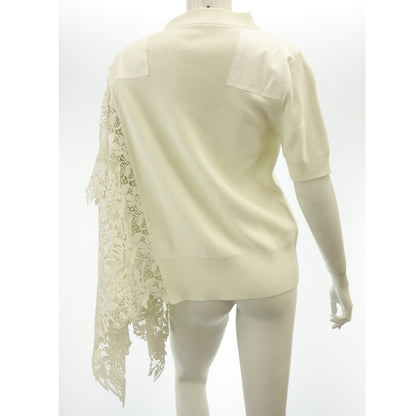 Good Condition◆Sacai Knit Sweater Asymmetric Gold Button Lace 19-04424 White Size 2 Women's Sacai [AFB22] 