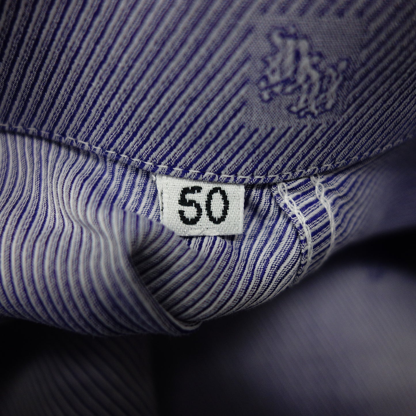 状况良好◆范思哲长袖衬衫条纹标志尺寸 50 男式蓝色 VERSACE [AFB21] 