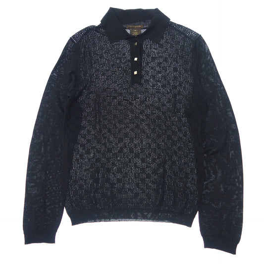 Used ◆Louis Vuitton mesh knit polo half button cotton rayon ladies black size M LOUIS VUITTON [AFB32] 