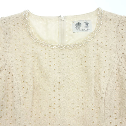 Good condition◆Austin Reed Dress Short Sleeve French Sleeve Bijou Women's Pink Beige Size 38 AUSTIN REED [AFB47] 