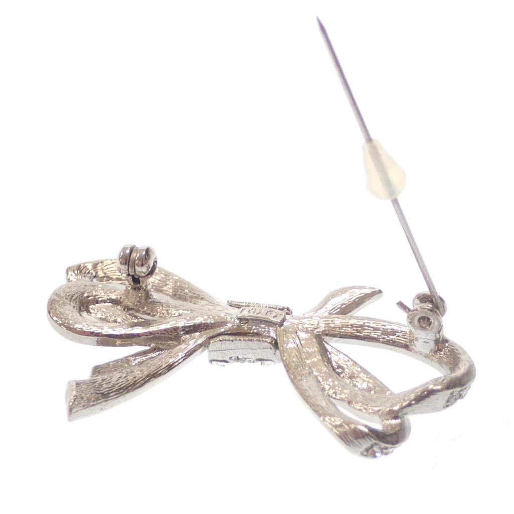 Good condition ◆ Foxy brooch rhinestone ribbon silver FOXEY [AFI16] 