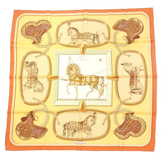 Very good condition ◆ Hermes Silk Scarf Carre 90 GRAND APPARAT Dressed Horse Orange HERMES [AFI19] 