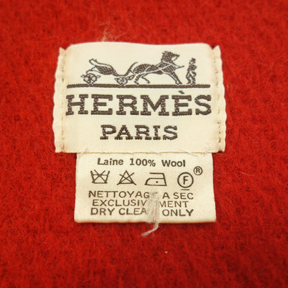 Very good condition◆Hermes muffler fringe wool check pattern red HERMES [AFI23] 