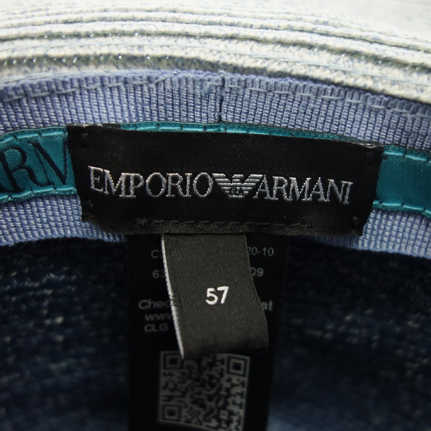 極美品◆エンポリオアルマーニ ハット ストロー 青系 57 EMPORIO ARMANI【AFI23】