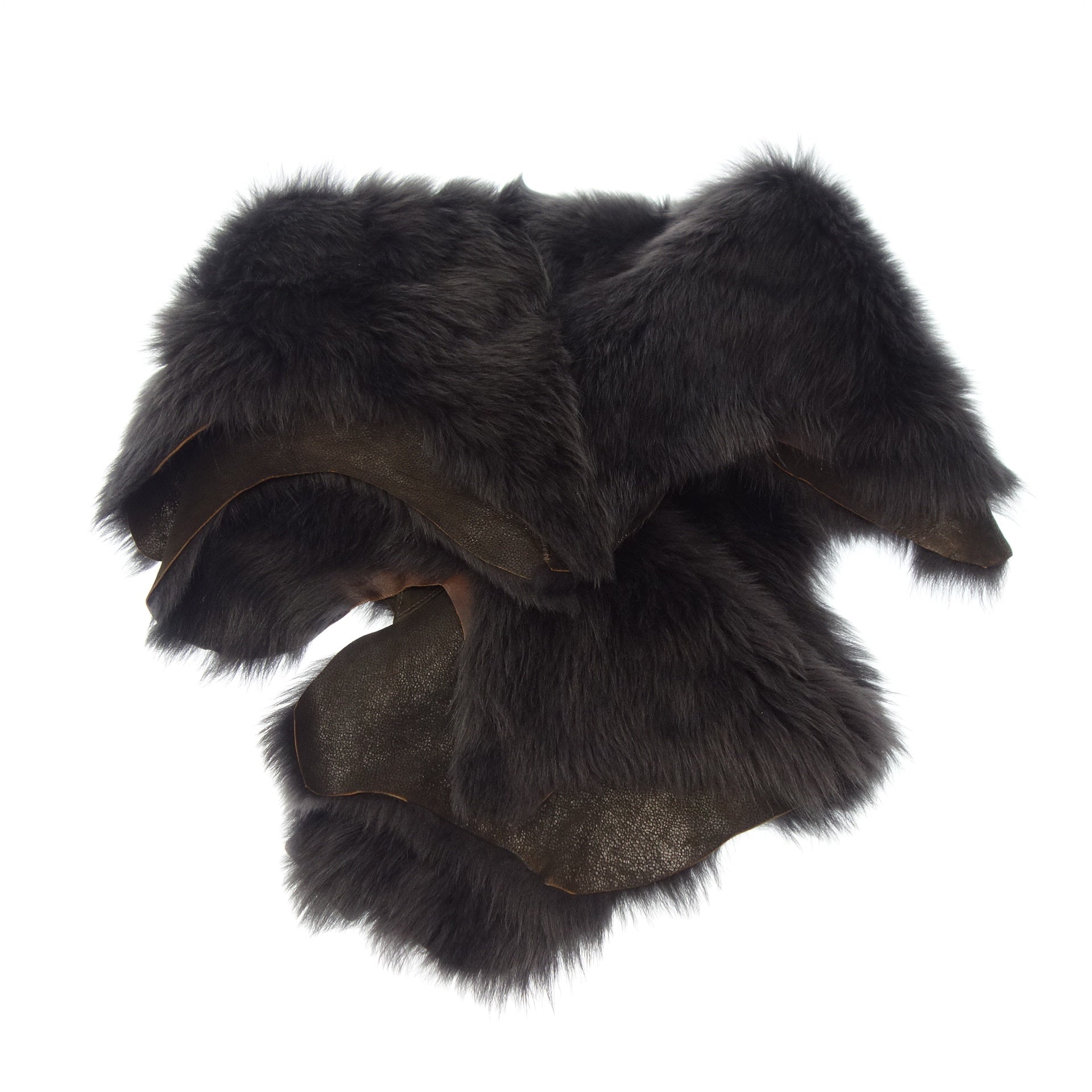 中古◇カールドノヒュー ケープ ムートン ポンチョ ラム100％ ダーク