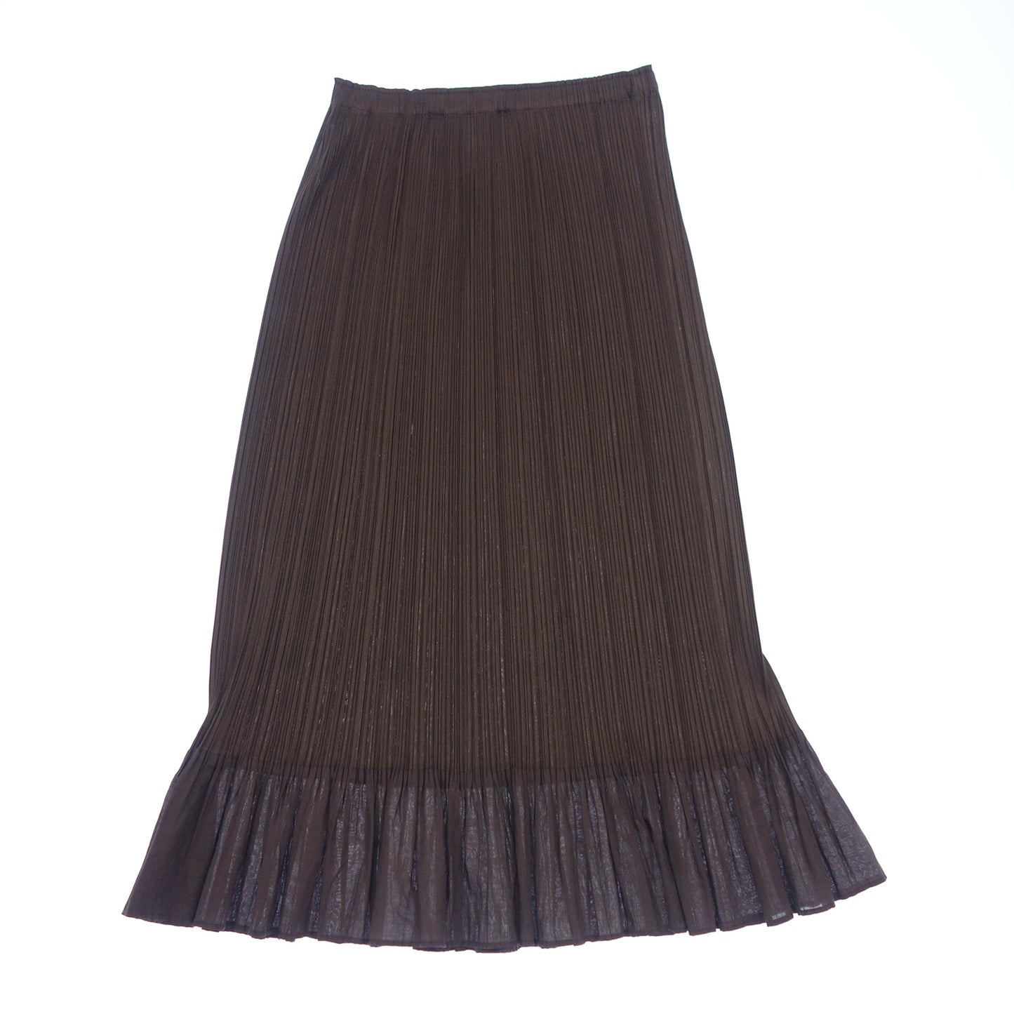 Very good condition ◆ Pleats Please Long Skirt Switching Ruffles Women's Brown Size 2 PLEATS PLEASE [AFB18] 