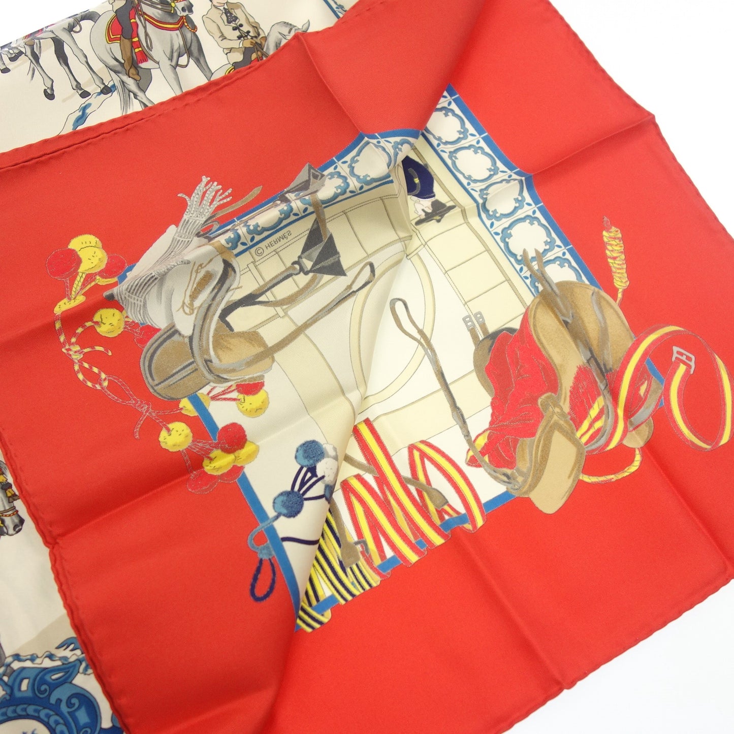 Good Condition◆Hermes Carre 90 Scarf Silk Real Escuela Andaluza del Arte Royal Andalusian Equestrian School Red HERMES [AFI22] 